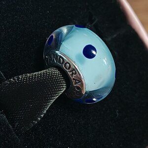 Authentic Retired Pandora Blue Murano Glass Polka Dot Bead - 790610